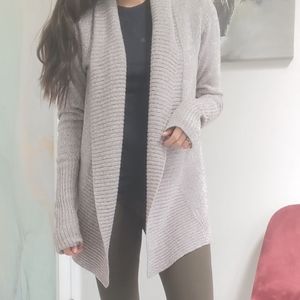 New York and Company Cozy Cardigan Sweater Heather Gray Beige Size Small